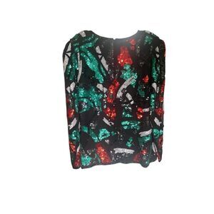 Vintage Oleg Cassini Floral Sequin Beaded 100% Silk Blouse M Party Holiday